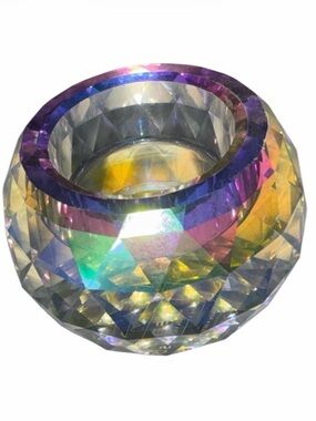 Simon Designs Crystal Diamond Cut Faceted Round Candle Holder